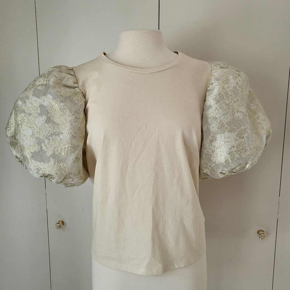 Express Mixed Media Statement Puff Sleeve Top XL